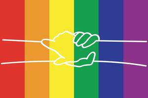 Illustration, White line of shake hands with lgbtq color background. vector