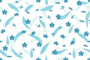 Illustration, The forget me not flower with soft blue leaves on white background. vector