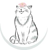 Illustration of smiling cat and lily flower on head with empty background. vector