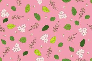 Illustration of pink flower with leaves on pink background. vector