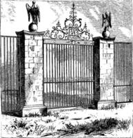 Gate, walls,  vintage engraving. vector