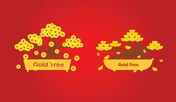 árbol planta oro imagen concepto de abundancia, riqueza, bien fortuna en rojo antecedentes vector ilustración