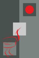 Abstract red line of the egret and red circle on gray background. vector