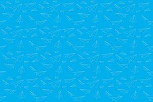 Illustration abstract out line of paper airplane on blue background. vector