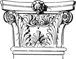 Corinthian Pilaster Capital, an Italian Renaissance design, vintage engraving. vector