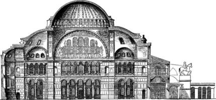 Section of Hagia Sophia, semicircle,  vintage engraving. vector