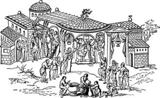 anglosajón señorío casa, hacia 11 siglo Clásico ilustración. vector