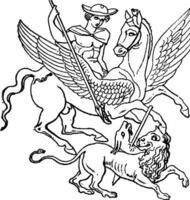 Bellerophon and the Chimaera vintage illustration. vector