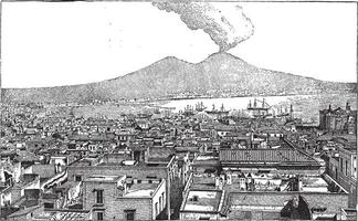 ciudad de Nápoles, en campania, Italia, Clásico grabado vector