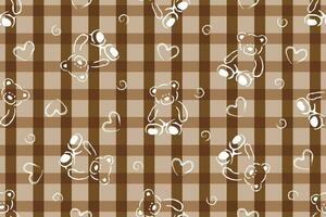 Illustration pattern of brown tedy bear on brown table background vector