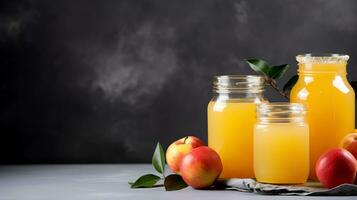 AI generated Homemade delicious canned apple compote with juice in glass jar. photo