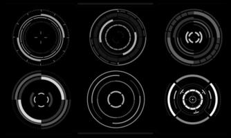 Set of sci fi white circle user interface elements technology futuristic design modern creative on black background vector