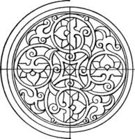 árabe circular panel es un plano ornamento, Clásico grabado. vector