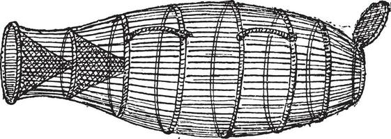 Fish Trap, Basket-type, vintage engraving vector