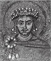 Justinian mosaic, vintage engraving. vector