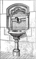 Sink at the Notre Dame Cathedral in Paris, France, vintage engraving vector