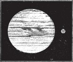 Jupiter and Earth, dimensions compared, vintage engraving. vector