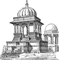 Indian tomb, vintage engraving. vector