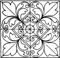 Moorish Tiles Square Panel have four big flowers in it corners, vintage engraving. vector