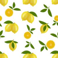 Beautiful colorful illustration, pattern, with lemon fruits, as well as a citrus fruit in section and with green leaves. Can be used as your design elements png