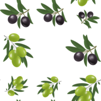 Beautiful illustration pattern with branches, leaves and olives in green and black colors. Can be used as part of your composition png