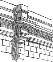 Pilaster, a projecting column, vintage engraving. vector