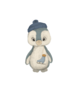 Drawing of a little cute penguin with ice skates, Christmas card png