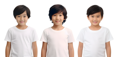 ai generiert Design zum Attrappe, Lehrmodell, Simulation asiatisch wenig Junge tragen leer T-Shirt png