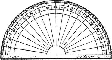 Protractor isolated on white, vintage engraving. vector