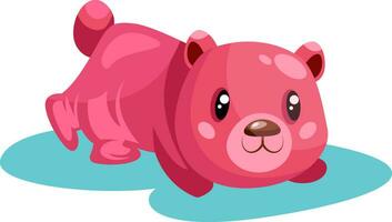 Pink bear on the ground vector illustration on white background.