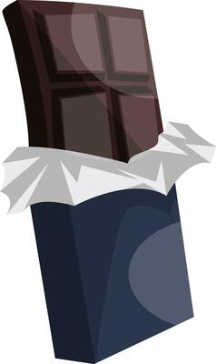 Dark chocolate in dark blue wrap paper vector illustration on white background.