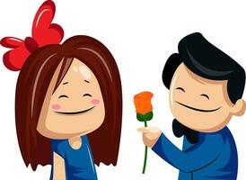 hombre dando un Rosa a un mujer vector ilustración en blanco antecedentes.