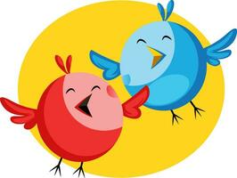 Funny blue and red bird singing Easter song illustration web vector on white background