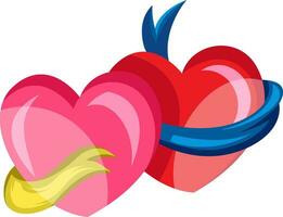 A pink heart with a yellow ribbon and a red star with a blue ribbon vector illustration on white background.