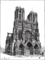 catedral de reims, Francia, Clásico grabado. vector