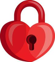 Heart shaped red padlock with a key hole vector illustration on white background.