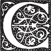 C, Ornate initial, vintage illustration vector