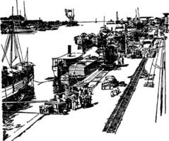 Pasig River, vintage illustration. vector