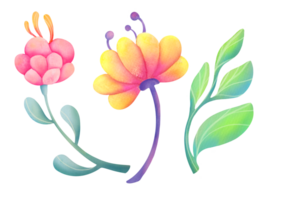 Set of magical plants highlighted on transparent background. fantastic neon flowers collection. Bright unusual Fantastic alien magic trees, plants. watercolor botanical clip art cut out illustration png