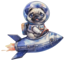 AI generated A pug astronaut confidently steering a colorful spaceship png