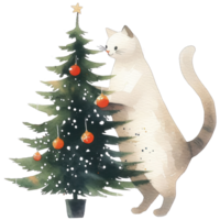 ai generiert ein Katze Klopfen Über Weihnachten Baum png