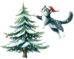 AI generated A cat knocking over christmas tree png