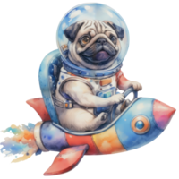 ai gerado uma pug astronauta com confiança direção uma colorida nave espacial png