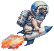 AI generated A pug astronaut confidently steering a colorful spaceship png