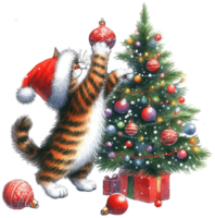 AI generated A cat knocking over christmas tree png