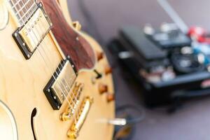 Music Instruments, Drums, Guitar on stage photo