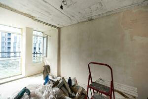 gypsum walls in apartment is under construction, remodeling, renovation, extension, restoration and reconstruction. photo