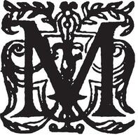 M, Ornate initial, vintage illustration vector