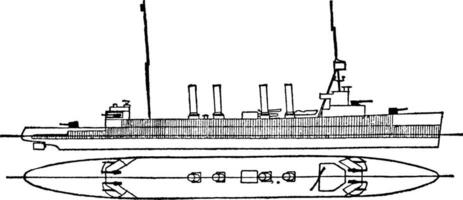United States Navy Omaha Class Battlecruiser, vintage illustration. vector