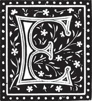 Floral E, vintage illustration vector